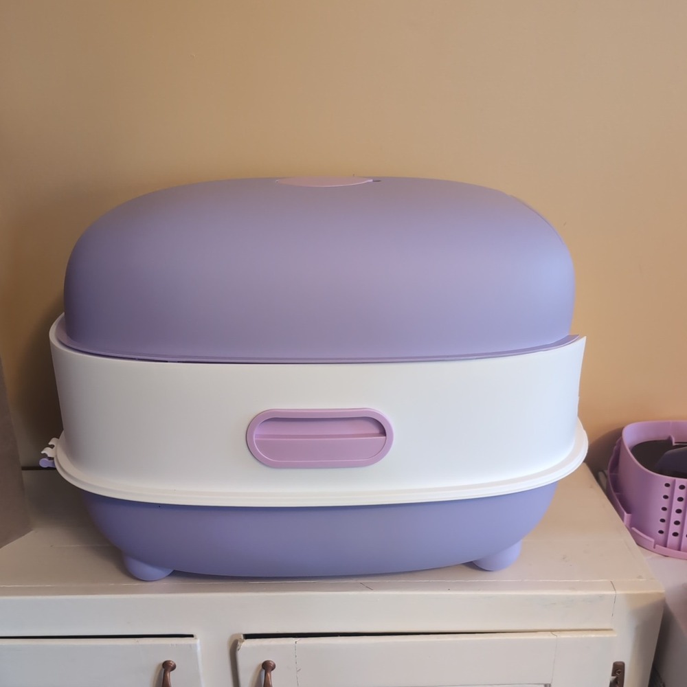 New Enclosed Cat Litter Box Large Covered Cat Toilet with Scoop Purple White